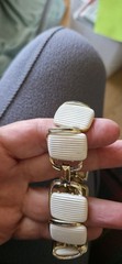 Lisner Thermoset Bracelet Textured White Gold Panel Vintage Collectible 7″ #195