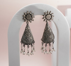 Oxidized Sterling Silver Earrings 12″ 925 Handcrafted Women’s Modern Jewellery E