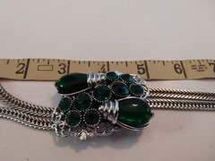 Selro Lariat Necklace Emerald Green Lucite Pendants Czech Glass Rhinestone 1960s