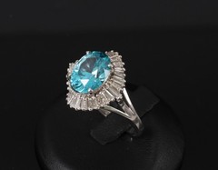 Fine 6.11ct Natural Neon Blue Zircon & 1.50ct Diamond Platinum Ring Size 9.25
