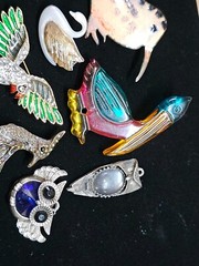 Vtg Costume Jewelry Birds Owls Swan Pendant and Pin Brooch Lot