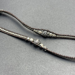 Lucky Brand Woven Brown Silver Tone Bead Necklace Rhinestones 22” Adjusts