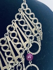 Vintage French DLH DEPOSE Necklace Bib Statement Pewter Purple 14.5″ Costume