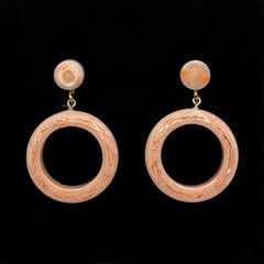Vintage 60’s Pink Peach Coral Marbled Lucite Hoop Dangle Clip On Earrings MCM