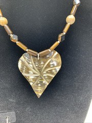 Vintage Mother of Pearl Heart Pendant Necklace & Earrings Set Beach Vacation