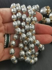 MIRIAM HASKELL 50’S SIGN 2PC S-GREY BAROQUE PEARL ICE CLEAR MONTÉE BRASS ACCENTS
