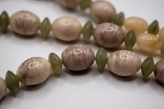 Vintage Multi Strand Marbled Earth Tone Green Resin Beaded Statement Necklace