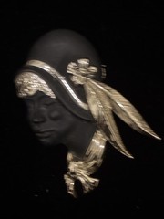Vintage Torino Flapper Girl Brooch in Gold Tone and Black Matte Finish.