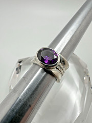 Vintage Sterling Silver Amethyst Chain Ring Size 5 JB23