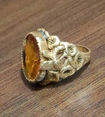 Victorian Ring Brass 1800s Citrine Huge Romantic Era Snake Callalilly Size 6