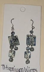 Vintage New Old Stock Dangle Earrings-Blue/White Abstract Design-Titanium…