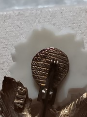 Vtg Signed AJC Carved Faux Ivory Rose Flower Brooch Pin Gold-tone 3D Retro