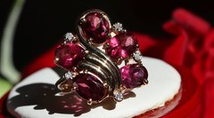 14k yellow gold ring 4.00ct rhodolite garnet diamond sz 5.25 vintage 4.95g N3511