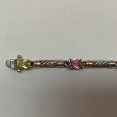 Vintage Silver & Gold Tone Multi Color Glass 7” Link Bracelet w/ Boxed Clasp