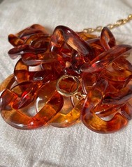vtg chunky lucite tortoise shell link necklace 15.5+3″