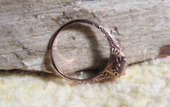 Art Deco Filigree 14k Rose Gold White Sapphire Engagement Ring Size 7.0