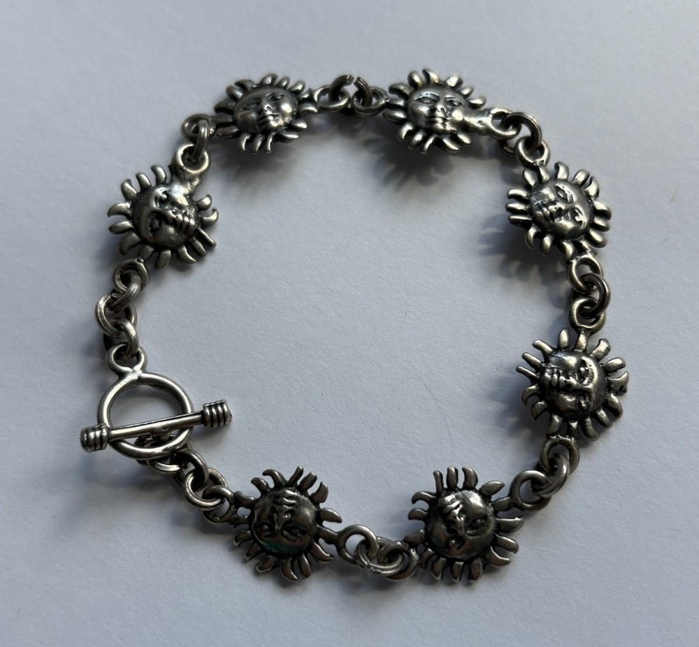 Vintage Sun Face Celestial Sterling Silver 925 Link Bracelet 8″ 19.8 Grams