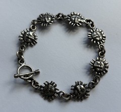 Vintage Sun Face Celestial Sterling Silver 925 Link Bracelet 8″ 19.8 Grams