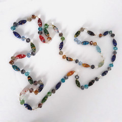 VTG Millefiori Style Art Glass Beads & Crystals Hand Knotted 25″ Stand Overhead