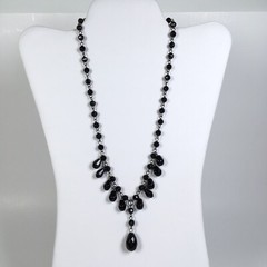 Lot of 5 Black Necklaces Some Vintage Glass Plastic Silver Tone Metal