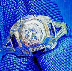Original EARTH MINED DIAMOND Deco Engagement Ring SOLID 14K WHITE GOLD Solitaire