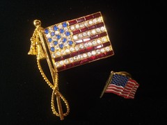 VINTAGE PATRIOTIC LOT (4) DEMOCRATIC DONKEY, REPUBLICAN ELEPHANT,US FLAGS Signed