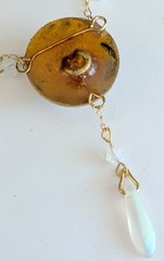 Beautiful Antique 14K GF Opalite Dangle Necklace w/Foil Button Pendant