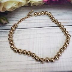 Vintage Unsigned Gold Tone Metal Beaded Necklace Metal Beads on Chain Choker