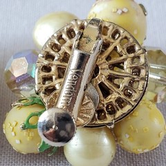 Vtg VENDOME Yellow Gold Faux Pearls Glass Balls Beads Clip On Earrings