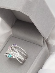 Vintage PJM 6Band Sterling Crystal Muti Color Pear Cut Gemstones Ring 5.9Gr Sz8