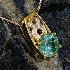 Aquamarine & Diamond Necklace 0.45ct Blue/Green Enhance Gold on 925 C^A 18″ RARE