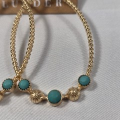 Plunder “Cara” Gold Tone Oval Hoop Earrings Twisted Wire Turquoise & Gold Beads
