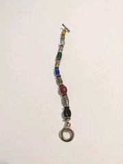 Vintage Multi Tone Bracelet With Multicolor Glass Beads. Toggle Closure 6 3/4″