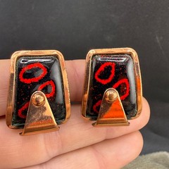 Vintage Matisse Renoir Clip On Earrings Red Copper Enamel