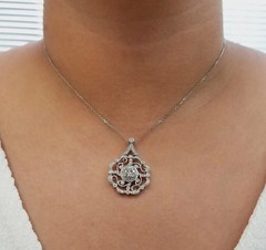 Art Deco Style Round Cut Lab Created Diamond14K White Gold FN Party Wear Pendant