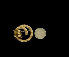 Vintage Stamped Germany Door Knocker Twist Rope Circle Brooch Gold Plated Brass