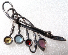 VINTAGE STERLING SILVER MULTI COLOR STONE W/ MARCASITE PIN BROOCH ~ SIGNED: 925