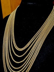 ANTIQUE NOUVEAU GOLD TONE 9 MULTI-STRAND LAYERED NECKLACE TINY BOOK LINKS 88g