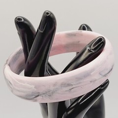 Pink Marble Swirl with Gray Black Abstract Chunky 1990s Bangle Bracelet