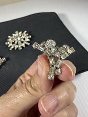Vintage 50-60s Snowflake Atomic Starburst Brooch & Clip Earrings Set Rhinestones