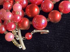 vintage triple strand pink/gold beaded choker gold-tone hook clasp Japan