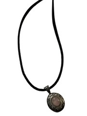 Jezlaine Rose Quartz Sterling Silver 925 Pendant Necklace on Black Cord Vintage
