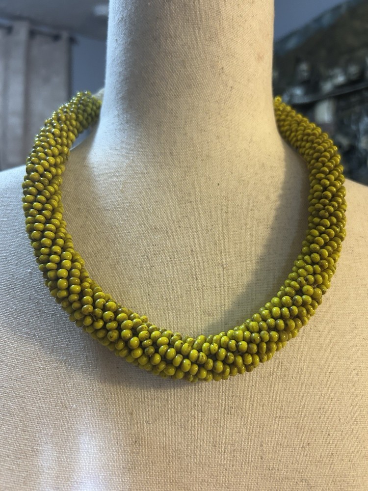 monies gerda lynggaard ?? Unsigned Hand Strung Glass Necklace Rope& Twine Vtg