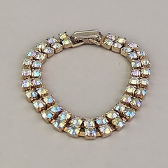 Vintage Aurora Borealis Rhinestone Bracelet Two Row 6.5″