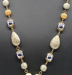 Vtg Multi Tonal Silver Gold Bead Ornate Lobster Clasp Necklace Princess Length
