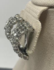 VTG Clear Rhinestone Triple Row Half Hoop Clip On Earrings Silver Tone 1″ J-Hoop