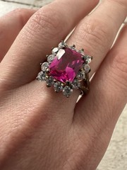 Vintage Sterling Vermeil Pink Topaz CZ Simulated Diamonds Ring