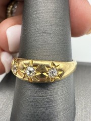 Antique Victorian 18K Gold Star Set Old European Diamond Gypsy Ring Sz 10