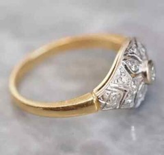 Vintage Art Deco Style Lab Created Diamond Engagement 14K Yellow Gold FN Ring