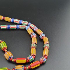 Vintage Venetian Style Multicolor Chevron Glass Beads Necklace 22In | 5.2–18.2mm
